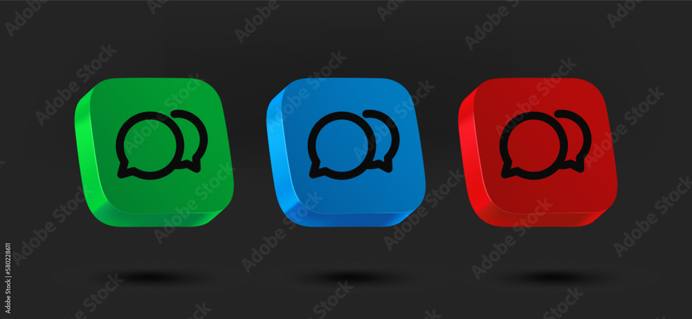 Poster color dialog icons collection. 3d vector isolated on black background