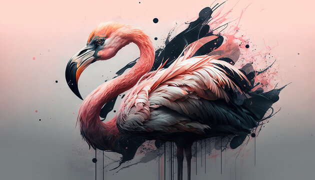 Flamingo abstract wallpaper. Background with cute flamingo bird in Pastel colors generative ai