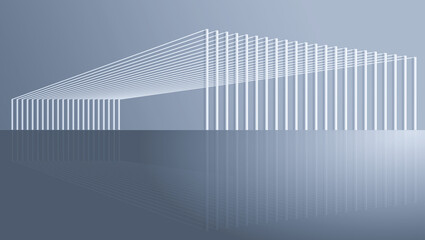 3D rendering of architectural space with line structure
