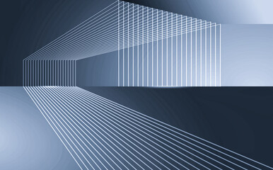 3D rendering of architectural space with line structure