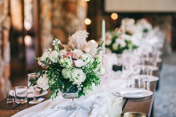 Wedding table decoration. Table set.