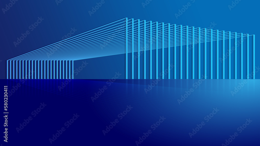 Poster 3d rendering of building space with blue line structure