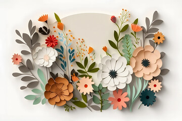 Beautiful postcard with spring flowers. Decorative paper flowers in origami style.