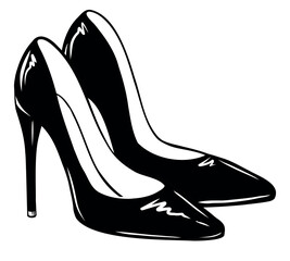 Vector illustration of fashionable women's shoes with high heels on a white background. Black elegant shoes stiletto for logo design.