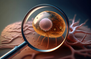 illustration of cancer cell under magnifying glass created by generative AI