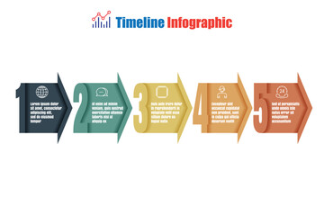 Data analytics and collection abstract process arrow infographic timeline roadmap chart. Business development strategy infochart with thin line icons. Instructional graphics with 5 steps designed