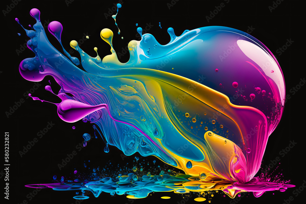 Canvas Prints Colorful splash of paint on black background. Generative AI.