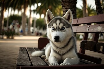 Photo taken on January 2, 2018, in Hermosa, Philippines, shows a cute Siberian Husky dog playing in the park. Generative AI