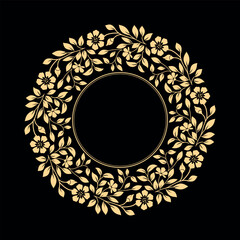 Decorative frame Elegant vector element for design in Eastern style, place for text. Floral golden and black border. Lace illustration for invitations and greeting cards