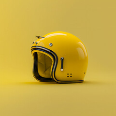 Yellow motorcycle helmet on yellow background. Generative AI.