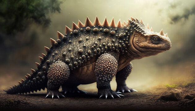 An image of dinosaur with spikes on its back. Generative AI.