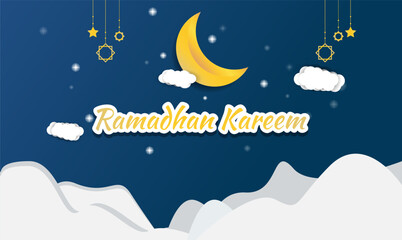 Obraz na płótnie Canvas Ramadan Kareem background with Moon and Clouds. Vector Illustration