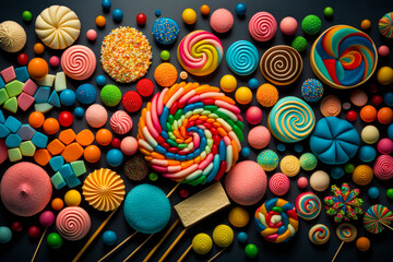 Fototapeta na wymiar Colorful assortment of candies and lollipops. Generative AI.
