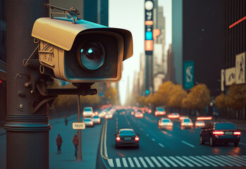 An image of traffic camera on pole. Generative AI.