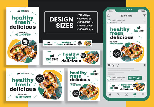 Delicious Fresh Food Web Banner Set Design Template