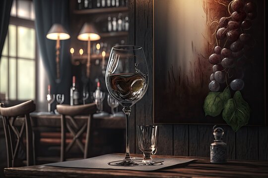 Bar with a wine glass as decor. Generative AI