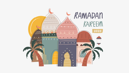Ramadan kareem vector illustration for islamic holiday greeting card poster