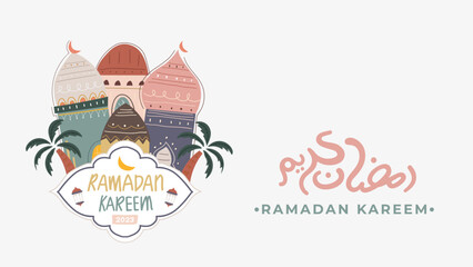 Ramadan kareem vector illustration background template with vintage hand drawn element