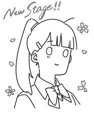 ポニーテールの女子高生 線画