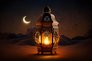 Arabic lantern, Ramadan kareem background made with Generative AI