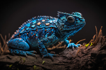 Obraz premium Mystical glowing lizard or iguana in a magical nature. Isolated on blurred background. Stunning animals in nature travel or wildlife photography made with Generative AI