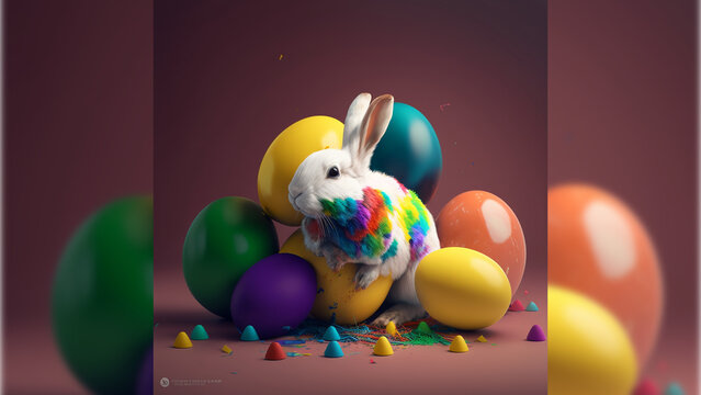 easter bunny on the eggs generate ai