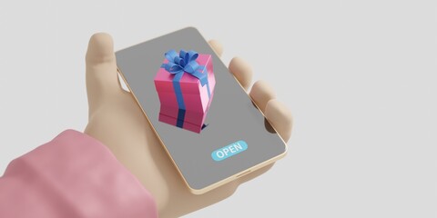 Send gift with cellphone. Conceptual 3d rendering illustration	