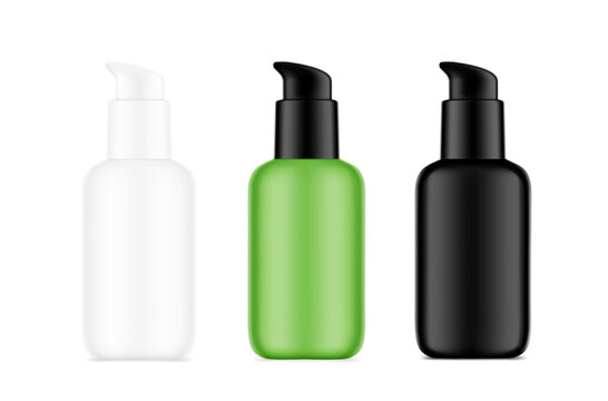 Airless pump bottles mockup. Vector illustration isolated on white background. Сan be used for cosmetic, medical and other needs. Symmetrical lighting scheme. EPS10.	