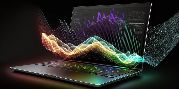 Laptop with analytical data. Created with generative Ai technology.