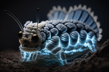 Mystical glowing insect or microorganisms. Isolated on blurred background. Stunning animals in nature travel or wildlife photography made with Generative AI
