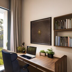 A home office with a desk, a comfortable chair, and plenty of storage space 2_SwinIRGenerative AI