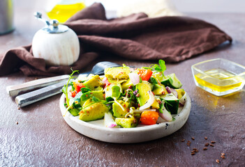 cucumber and avocado salad with lemon and Fresh sunflower sprouts Lenten meal