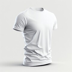Men's white blank T-shirt template, T-shirt mockup, natural shape on invisible mannequin, for your design mockup for print. Generative AI