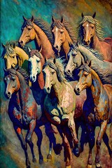 Eight horses running painting (Ai generated)