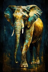 Elephant contemporary, wildlife golden oil painting, beagle (Ai generated)