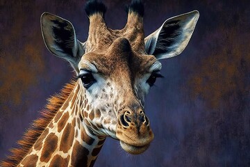 Giraffe, wildlife safari animal, oil painting (Ai generated)