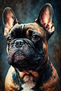 French bulldog, Dog portrait oil painting (Ai generated)