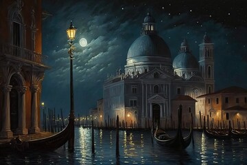 Night landscape of venice oil painting (Ai generated)