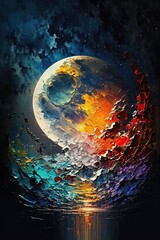 Moon in night sky, Star and space oil painting (Ai generated)