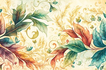 Flora and plant vintage background, watercolor ornament art (Ai generated)