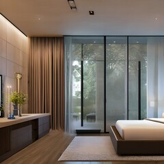 a master bedroom with a walk in closet and a attached bathroom 1_SwinIRGenerative AI