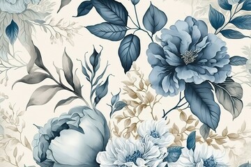 Floral blue background, vintage flower (Ai generated)