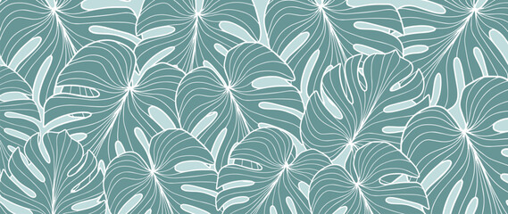 Turquoise tropical illustration with monstera leaves for covers, backgrounds, decor, presentations © Лилия Агапова