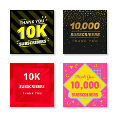 Thank you 10k subscribers set template vector. 10000 subscribers. 10k subscribers colorful design vector. thank you ten thousand subscribers