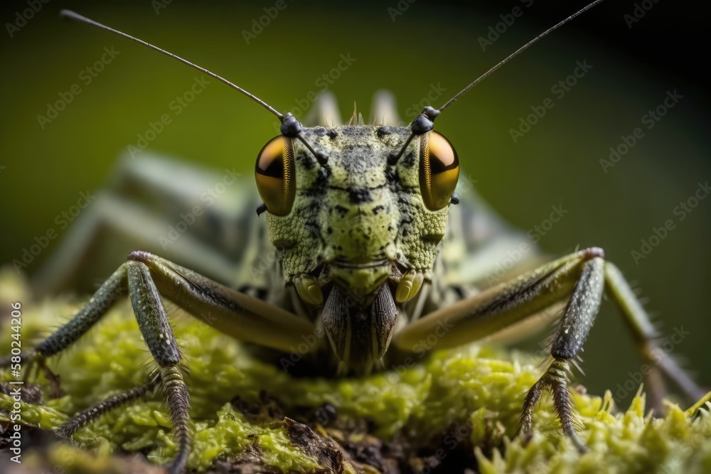 Wall mural A close up of a grasshopper in the wild. Macro. Generative AI