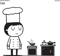 Hand drawn vector cartoon illustration of chef cook.