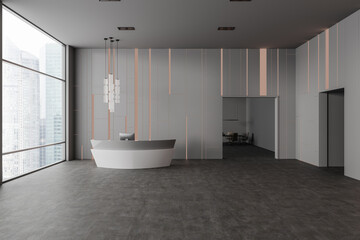 Reception desk in futuristic gray office
