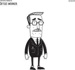Hand drawn cartoon office worker character. Vector