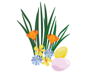spring flowers and easter eggs