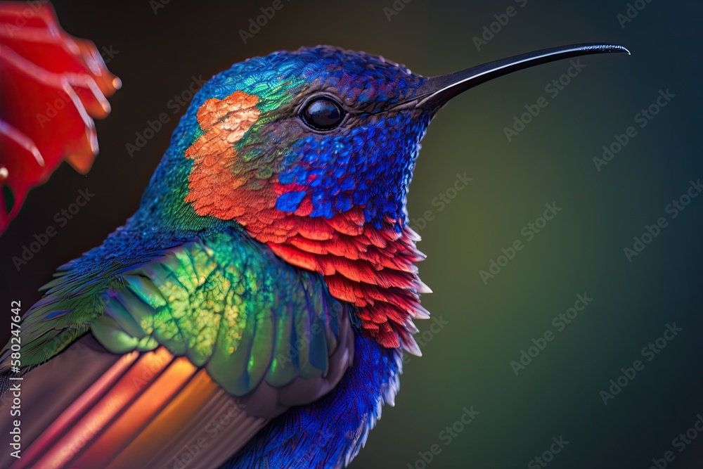 Canvas Prints battle on, you shiny bird with a tin beak. panterpe insignis, or the fiery throated hummingbird, is 